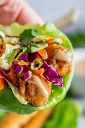 Crispy Tofu Satay Lettuce Cups (Vegan, DF, GF)